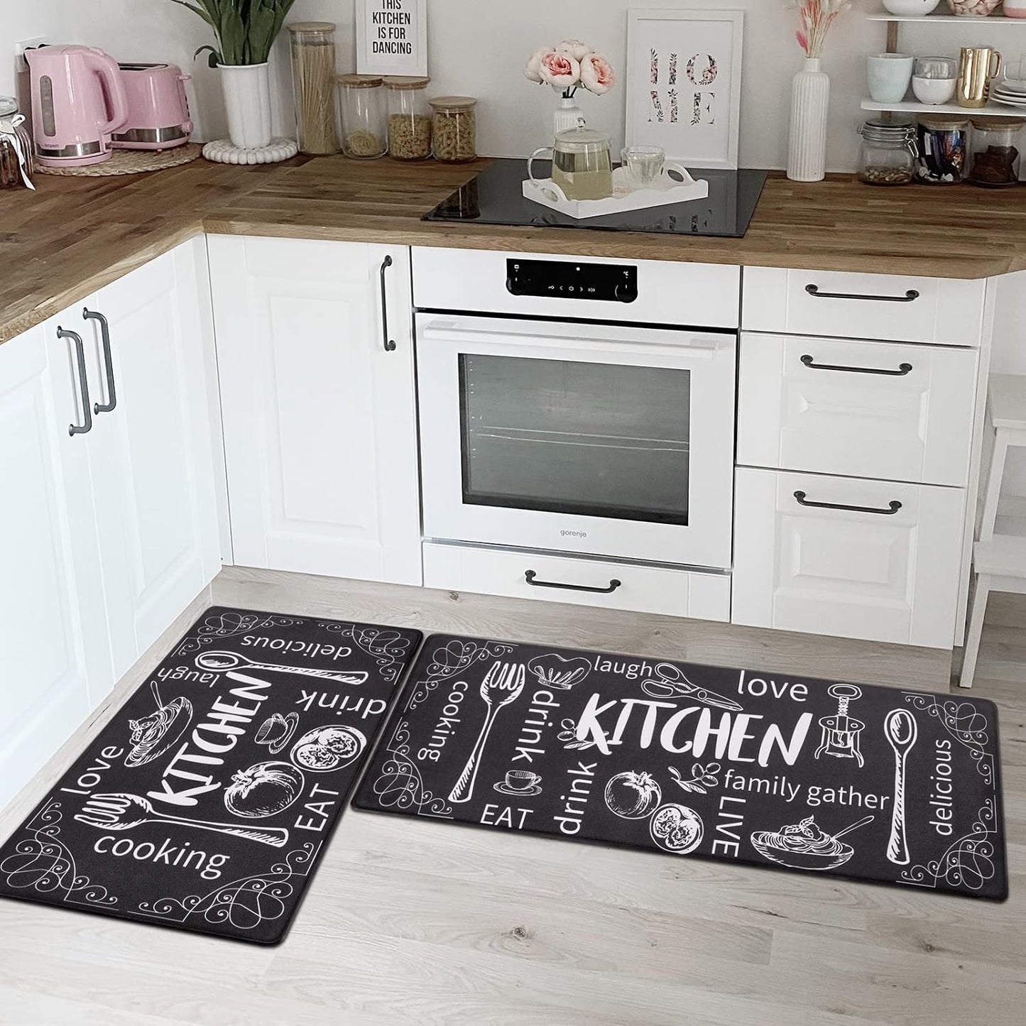 Kitchen Mats for Floor Set of 2 Thick anti Fatigue Mat for Cushioned, Waterproof Non-Slip Rugs Comfort Standing Chef Mat for Kitchen Sink, Laundry Room, Farmhouse Home Decor