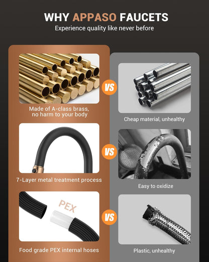 Matte Black and Rose Gold Pull down Kitchen Faucet with Easy-Retract Sprayer - Single Handle High Arc One Hole, Cupc-Certified Pull-Out Hose, Water Supplies and Valve Core