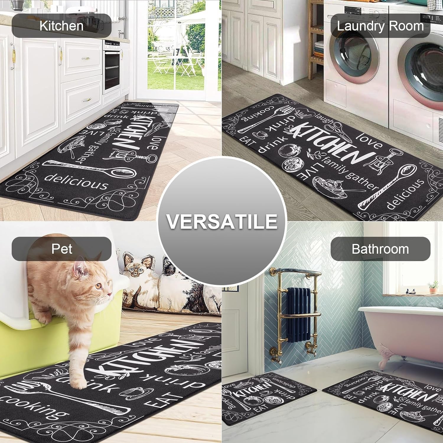 Kitchen Mats for Floor Set of 2 Thick anti Fatigue Mat for Cushioned, Waterproof Non-Slip Rugs Comfort Standing Chef Mat for Kitchen Sink, Laundry Room, Farmhouse Home Decor