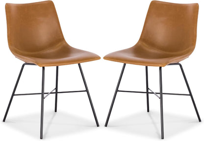 Paxton Leather Dining Chairs – Set of 2 Modern Dining Room Chairs with Low Back – Faux Leather Upholstery and Matte Black Steel Base – Comfortable Seating for Stylish Interiors – Tan