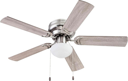 Alvina Traditional 44 Inch Ceiling Fan with Light, LED Flush Mount Ceiling Fan, Indoor Fan with 5 Blades, Gray Oak and Brown Walnut Blade Finish Options, Satin Nickel (51585-01)