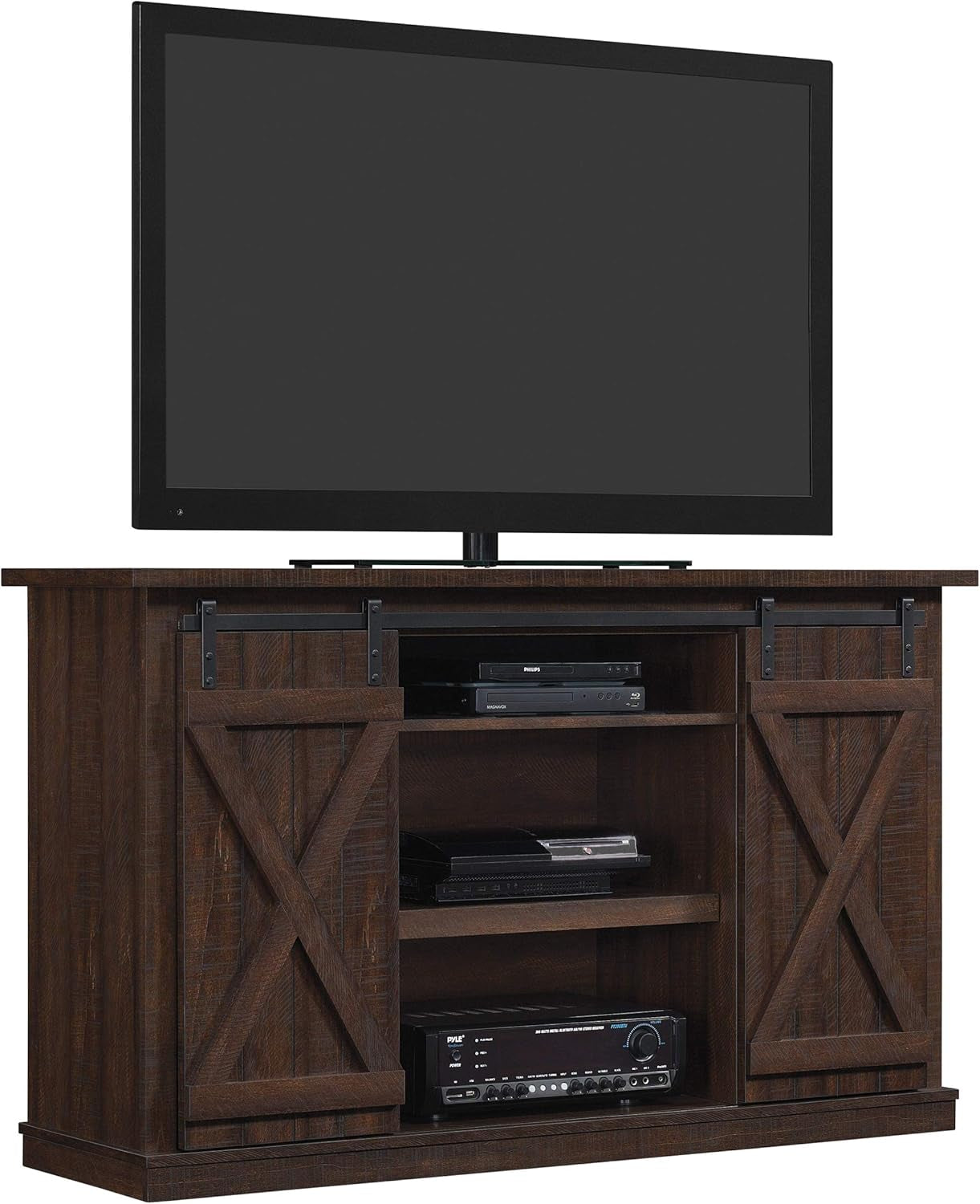 Sliding Barn Door TV Stand, Sawcut Espresso