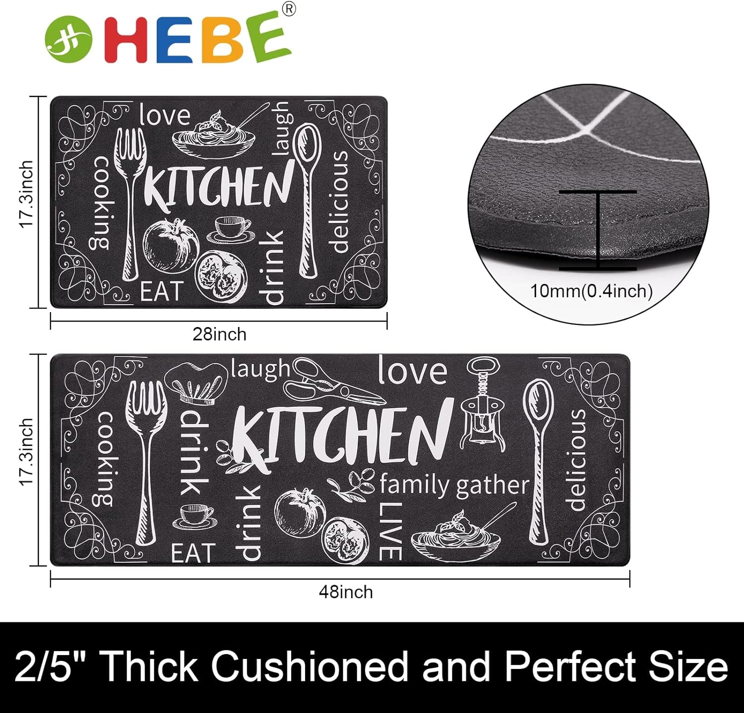 Kitchen Mats for Floor Set of 2 Thick anti Fatigue Mat for Cushioned, Waterproof Non-Slip Rugs Comfort Standing Chef Mat for Kitchen Sink, Laundry Room, Farmhouse Home Decor