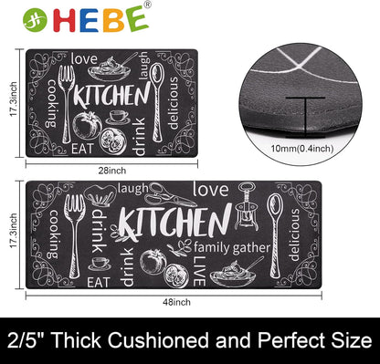 Kitchen Mats for Floor Set of 2 Thick anti Fatigue Mat for Cushioned, Waterproof Non-Slip Rugs Comfort Standing Chef Mat for Kitchen Sink, Laundry Room, Farmhouse Home Decor