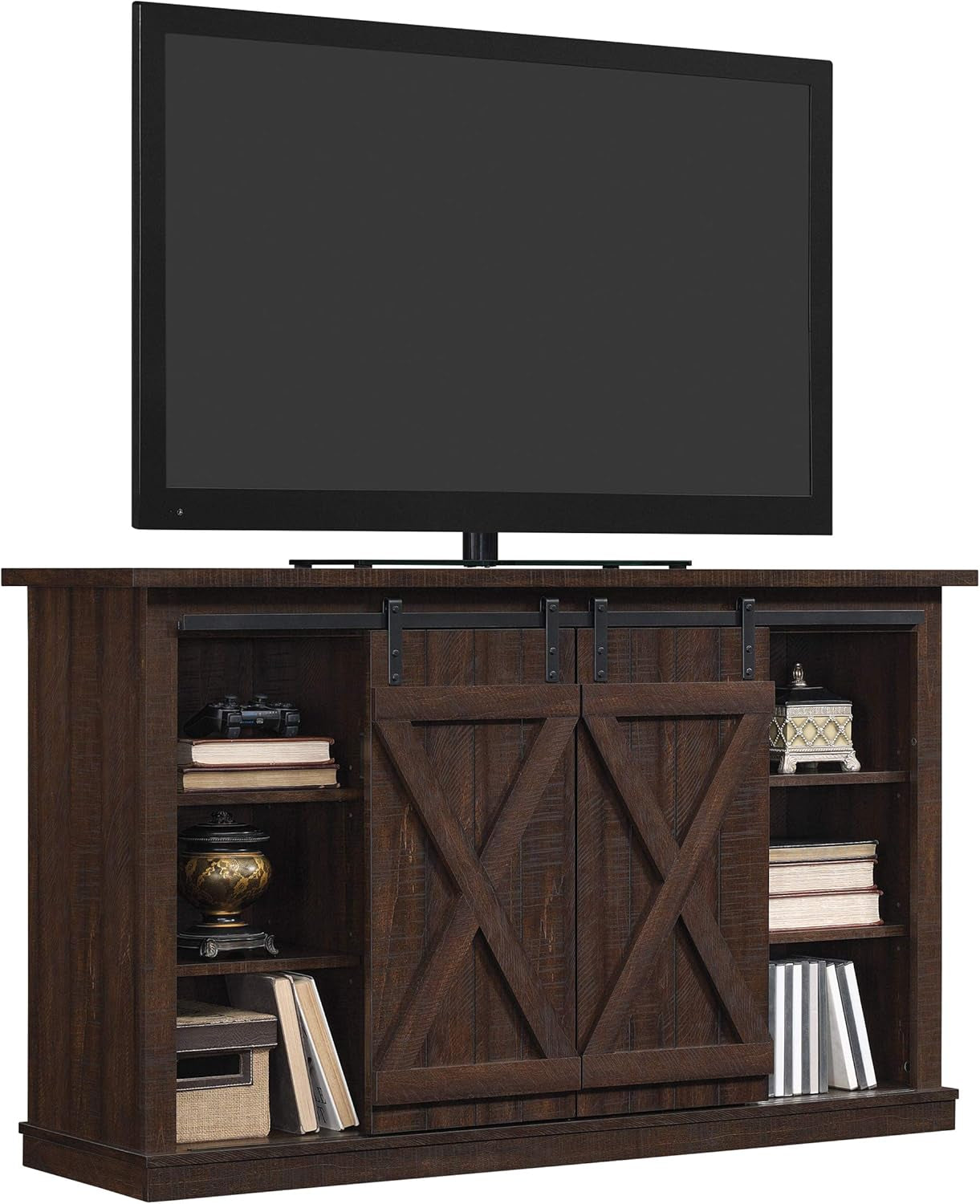 Sliding Barn Door TV Stand, Sawcut Espresso
