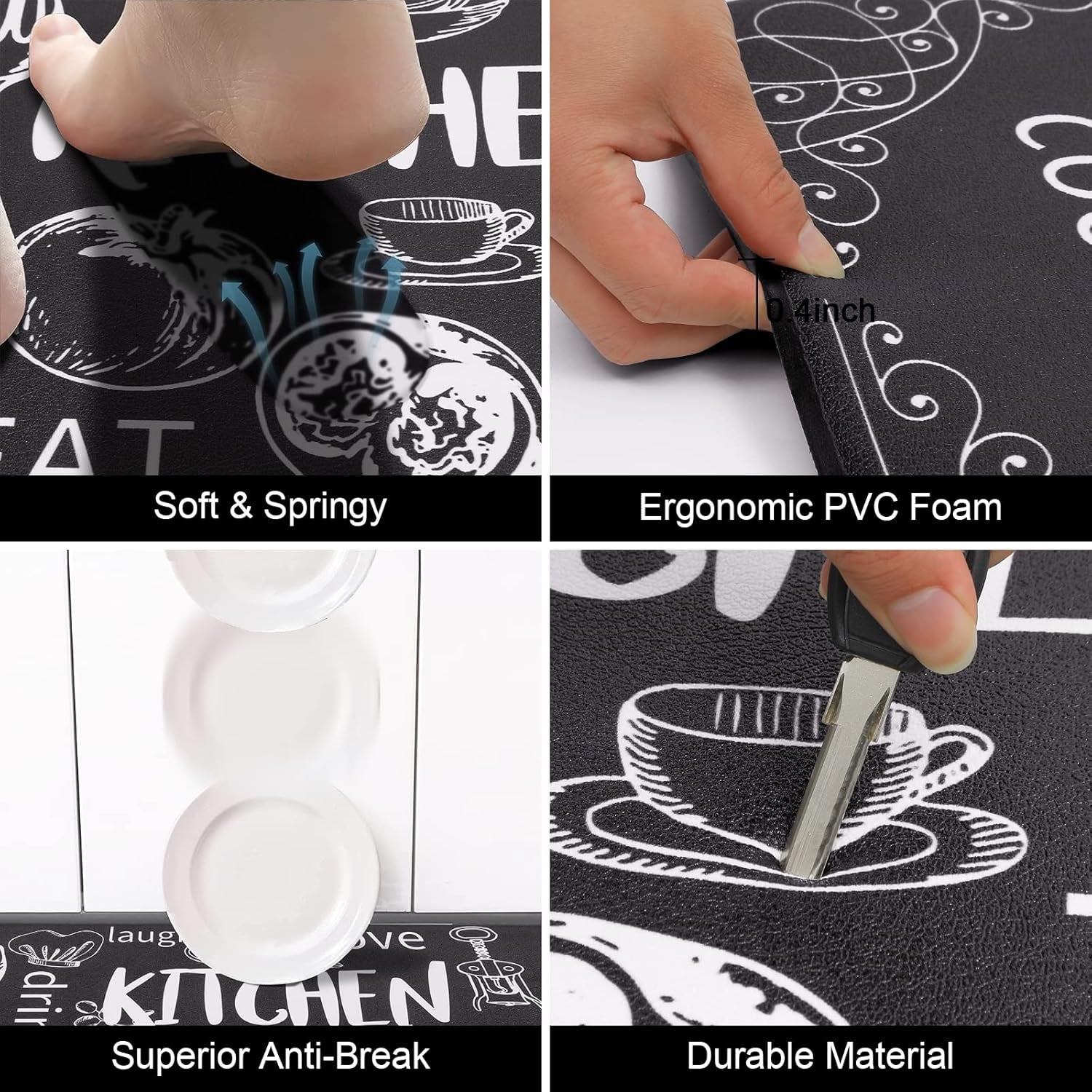 Kitchen Mats for Floor Set of 2 Thick anti Fatigue Mat for Cushioned, Waterproof Non-Slip Rugs Comfort Standing Chef Mat for Kitchen Sink, Laundry Room, Farmhouse Home Decor